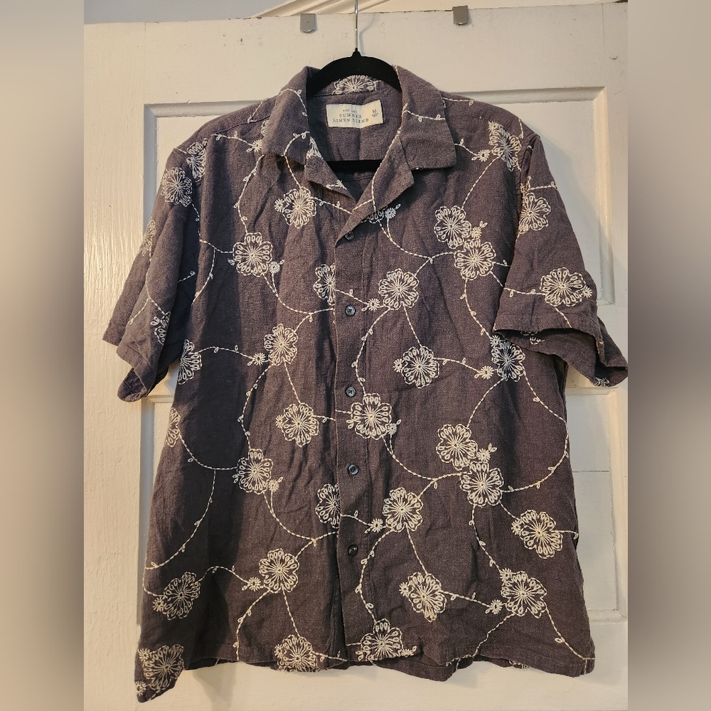 Abercrombie & Fitch Men's Shirt, Summer Linen Blend Button Down, Sz Med Floral
